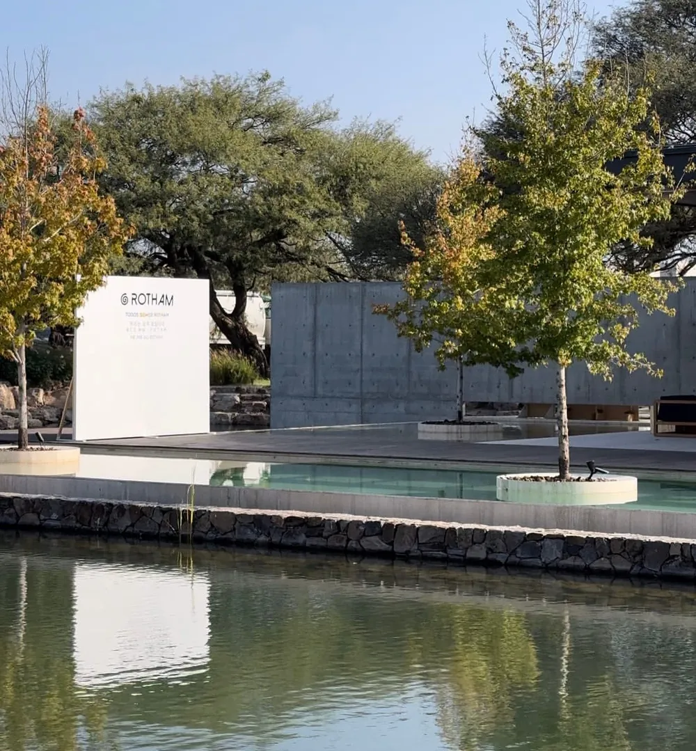 Montaje de un evento al aire libre junto a un espejo de agua